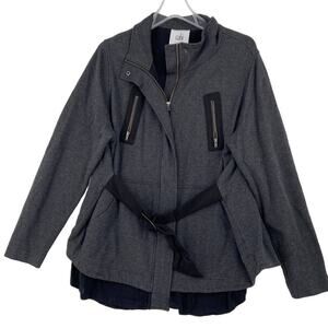Cabi Belted Jacket Women's Size L Black Gray Zip Up Lined Stretch Knit